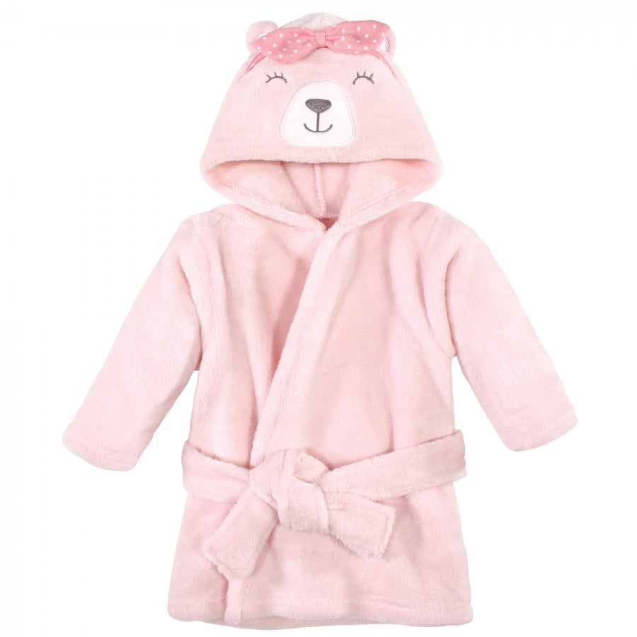 Hudson Baby Infant Girl Plush Animal Face Bathrobe, Bear Girl, 0-9 Months
