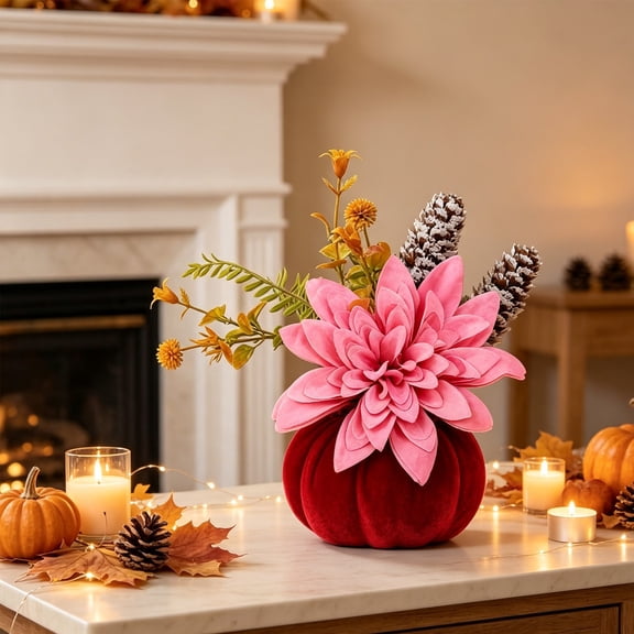 Thanksgiving Decorations for Home, Artificial Pumpkin Floral Pick Dahlia Pinecone, Thanksgiving Decorations Outdoor, Fall Artificial flowers Decorative