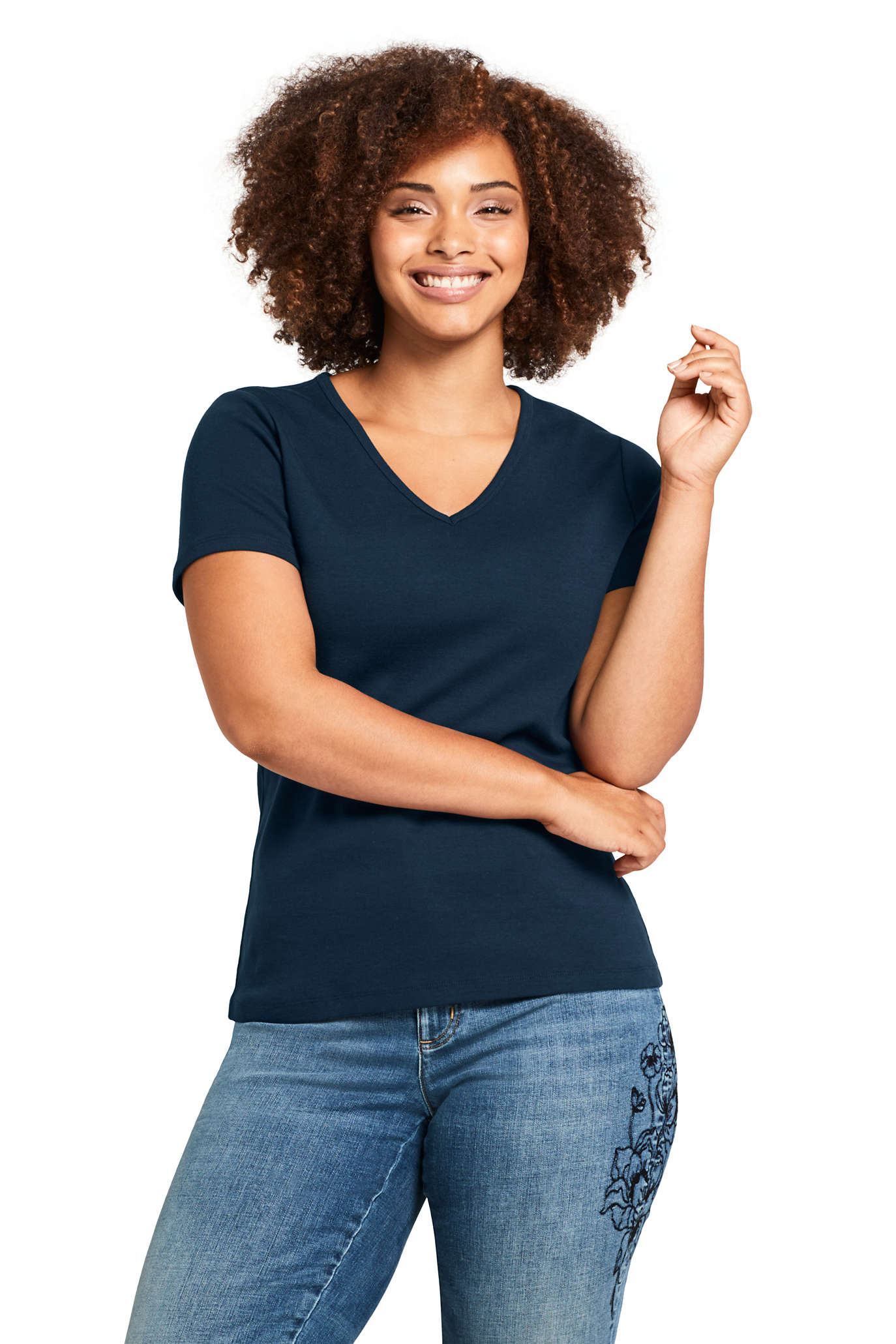 Lands End Lands End Women s Plus Size Rib V Neck Shirt Walmart 