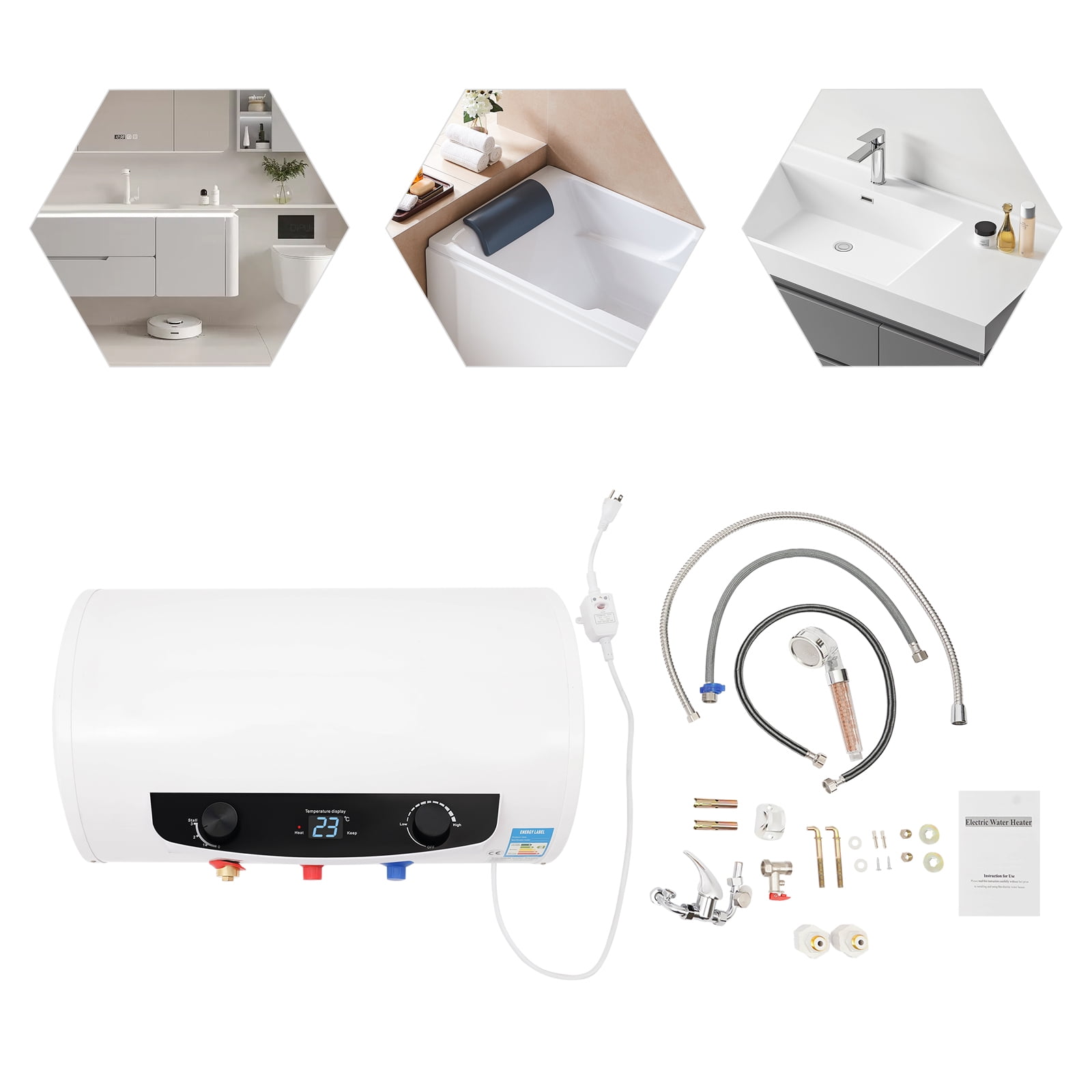 Modern White Column Electric Hot Water Heater Warmer Heating Heat Tank Bathroom Shower House 35L
