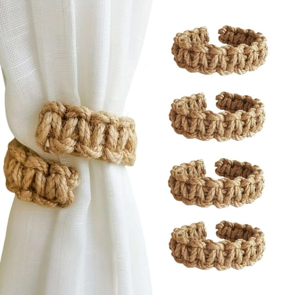 Deago Braided Curtain Tiebacks for Drapes, Rustic Curtain Holdbacks Set of 4, Handmade Curtain Ties for Sheer/Light Weight Drapes