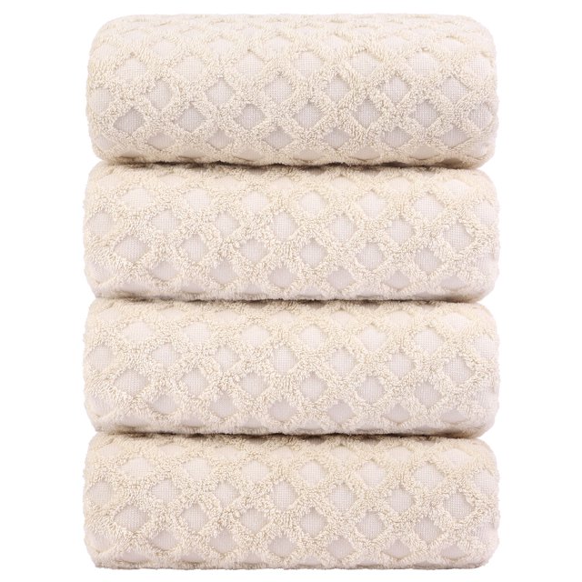 100% Algodón Textura Baño Toallas - Juego de 4 Suave y Grueso Absorbente Jacquard Tejido Toallas 27 x 54 Pulgadas Perfecto para Diario Uso Beige Unique Bargains Baño Toalla