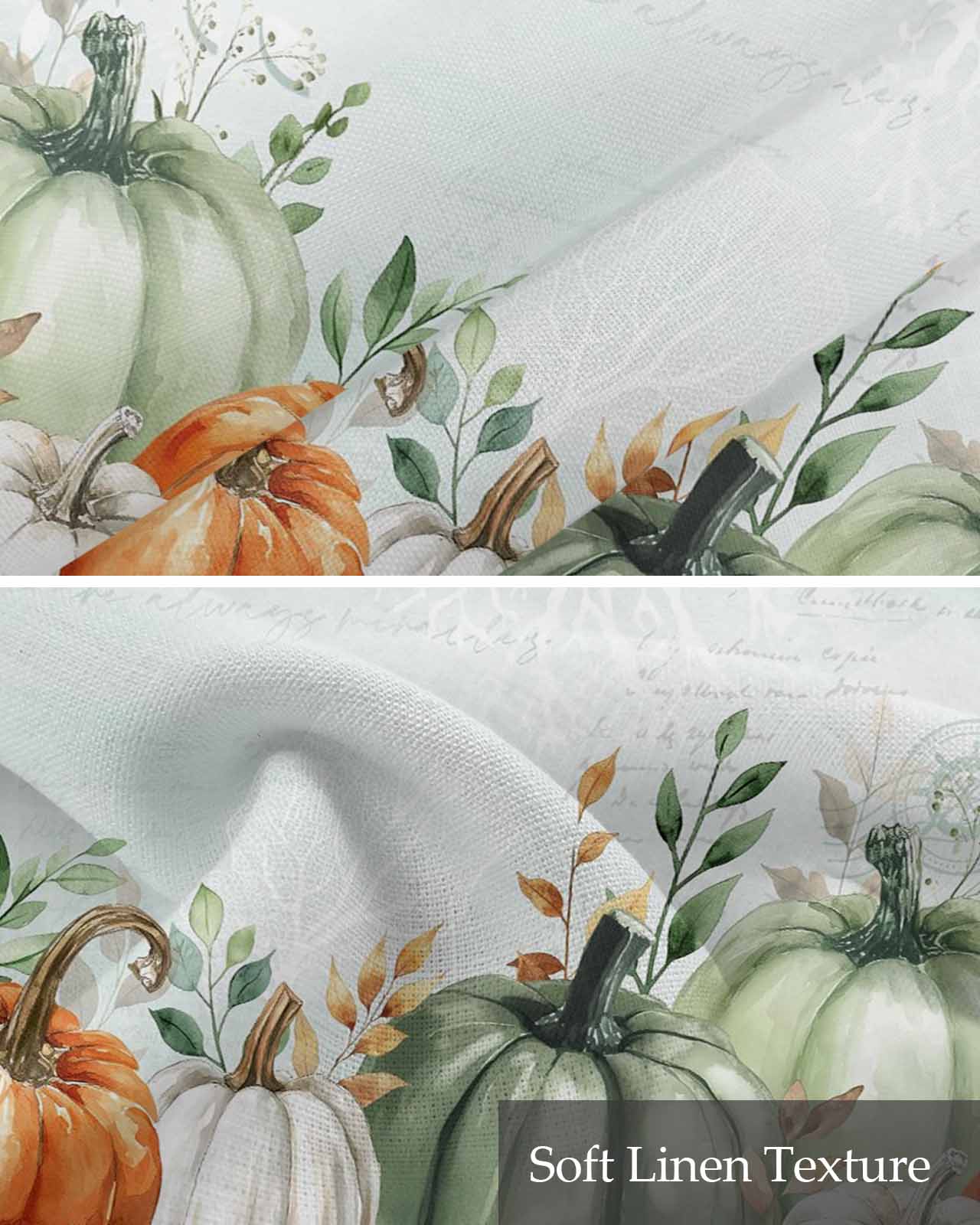 Autumn Pumpkin Kitchen Valances for Windows Farmhouse Linen Window Valance Curtain for Living Room Window Treatment Sage Green Thanksgiving Eucalyptus Leaves Valance Rod Pocket Topper, 42 x 18 Inch