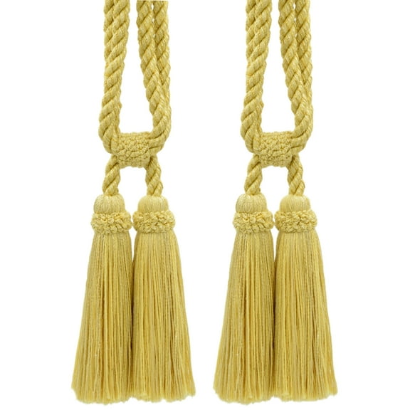 DECOPRO Traditional Cotton Double Tassel Curtain & Drapery Tassel Tieback, Tassel Length 5 1/2" (14cm), Spread 27" (68.5cm) # TBC0552, Blonde Gold #P94 (Light Gold, Yellow Gold) Set of 2