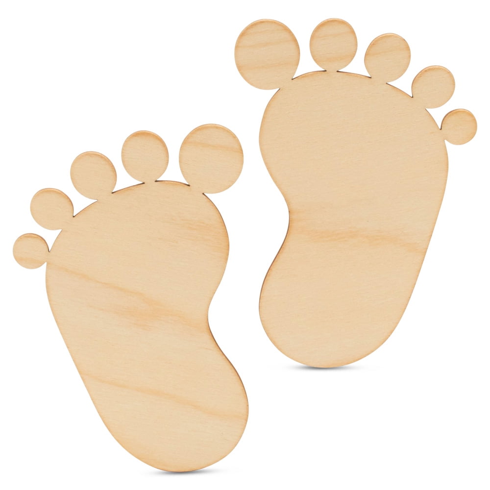 Pair of DIY Wood Baby Feet 4-inch, Pack of 5 Baby Announcement Sign Prop for Nursery Decor and Baby Shower Decorations, by Woodpeckers