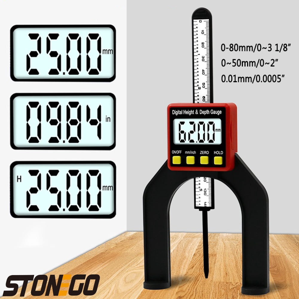 STONEGO 1PC/2Pcs 0-80mm Digital Depth Caliper Height Gauge - LCD Display, Magnetic Self-Standing, Ideal for Measuring Tread Depth, Hole Diameter and Height, Suitable for DIY and Professional Use
