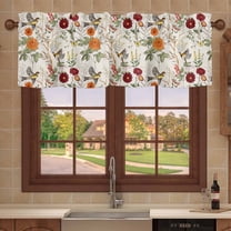 Kitchen Valance 54x18in, Retro Rustic Colorful Wildflower Light Filtering Rod Pocket Valances for Windows, Bird Garden Floral Herbfor Bedroom Bathroom Home Decoration