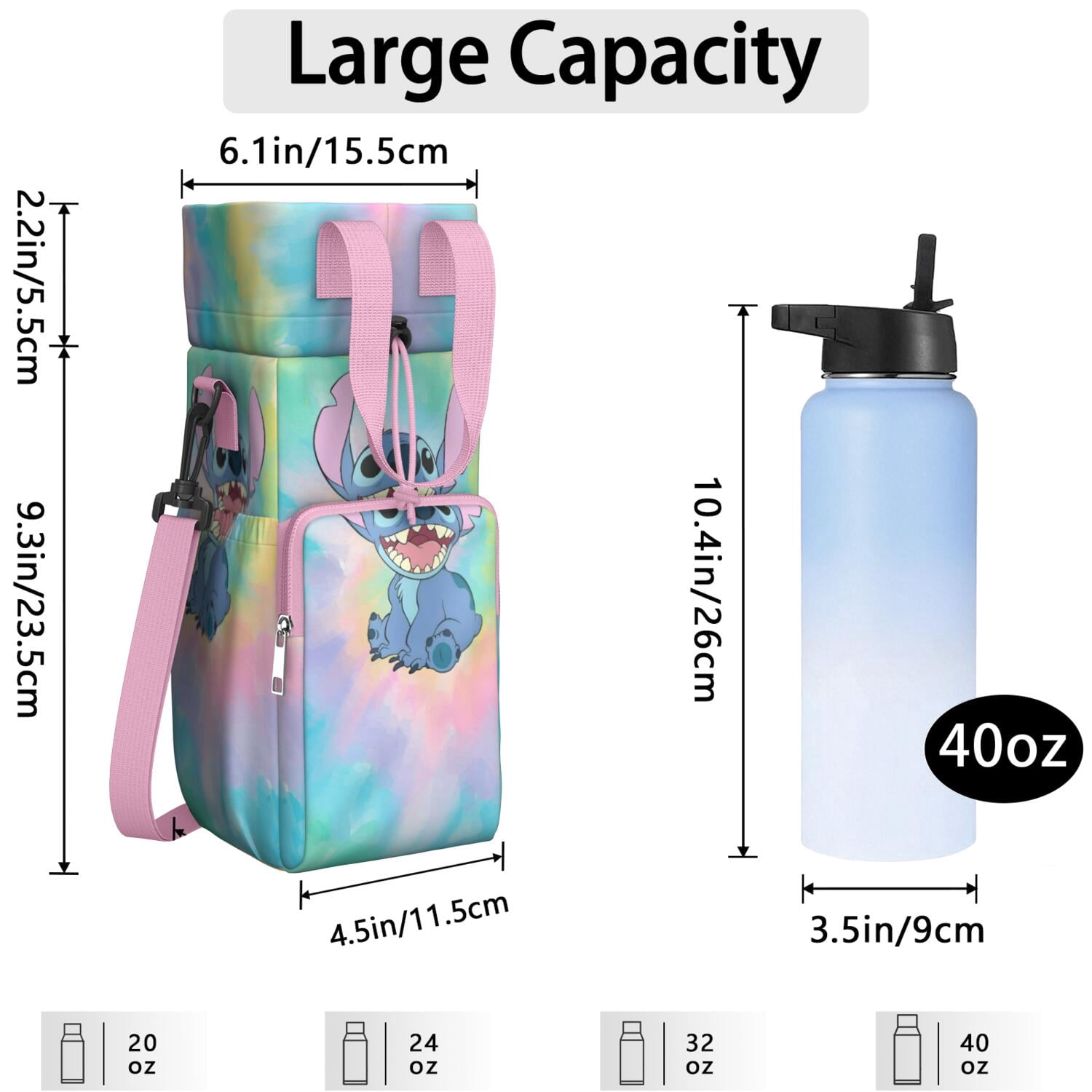 Insulated Cartoon Water Bottle Carrier Bag Sleeve with Strap Crossbody for 20/24/32/40oz Tumbler,Cartoon Movie Water Bottle Holder Sling Bag with Pocket Gifts for Women Men Adults