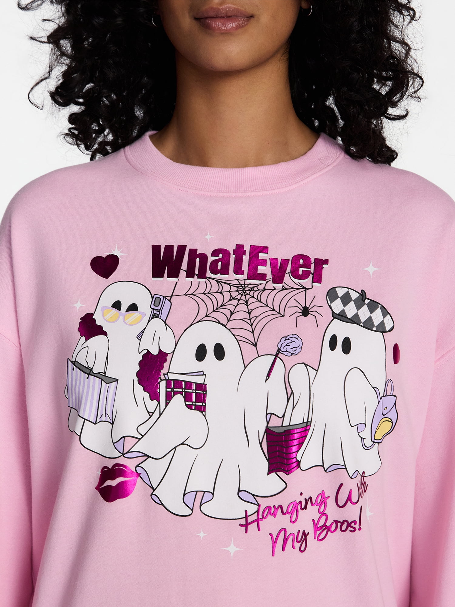 Whatever Ghost Women's Halloween Graphic Crew Sweatshirt, Sizes XXS-XXL