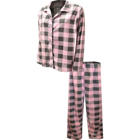 

Totally Pink! Women s Pink and Gray Buffalo Plaid Plus Size Traditional Fleece Pajama