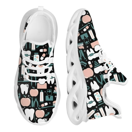 

Dental Sneakers Lightweight Lace-up Platform Shoes Tooth Medical Print Running Shoes for Women Outdoor Platforms