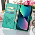 thumbnail image 5 of Compatible with iPhone 14 6.1 inch Case, Glitter Leather Flip Wallet Diamond Butterfly Shockproof Case with Card Holder Stand with Wrist Strap Compatible with iPhone 14,Green, 5 of 6