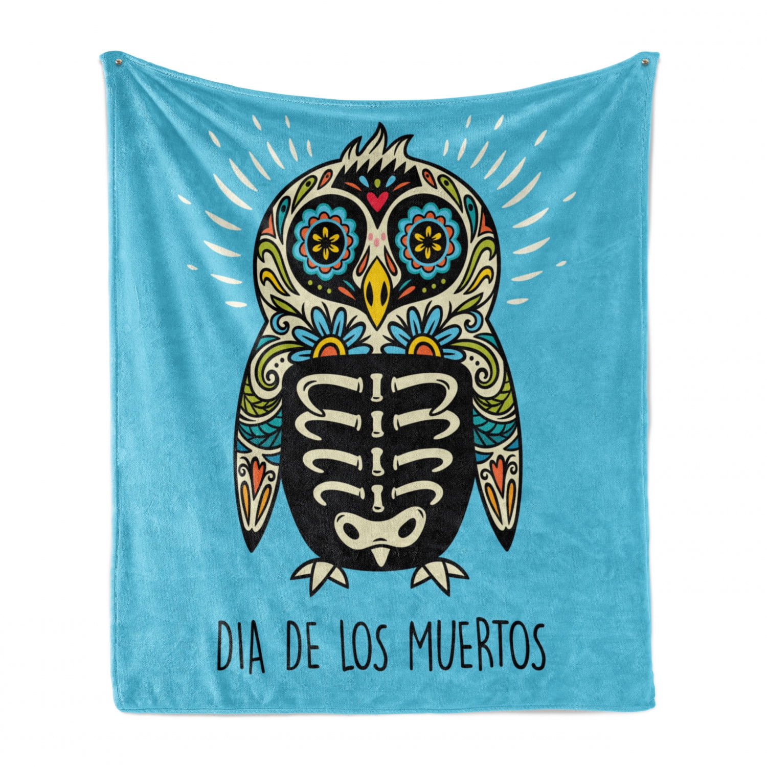Ambesonne Day of The Dead Soft Flannel Fleece Throw Blanket Dia de Los Muertos Illustration with Folkloric Skulls and Flowers 70 x 90 Indigo Multicolor Cozy Plush for Indoor and Outdoor Use