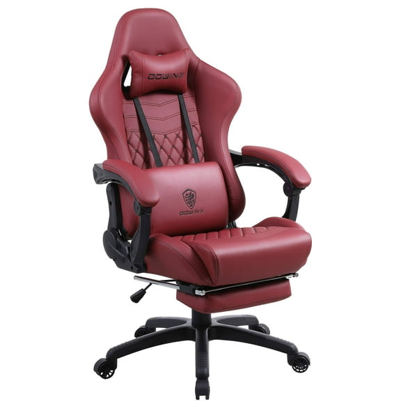 Dowinx Gaming Chair Office Chair, Vintage Computer Chair Massage PU Leather Gamer Chairs with Footrest Red