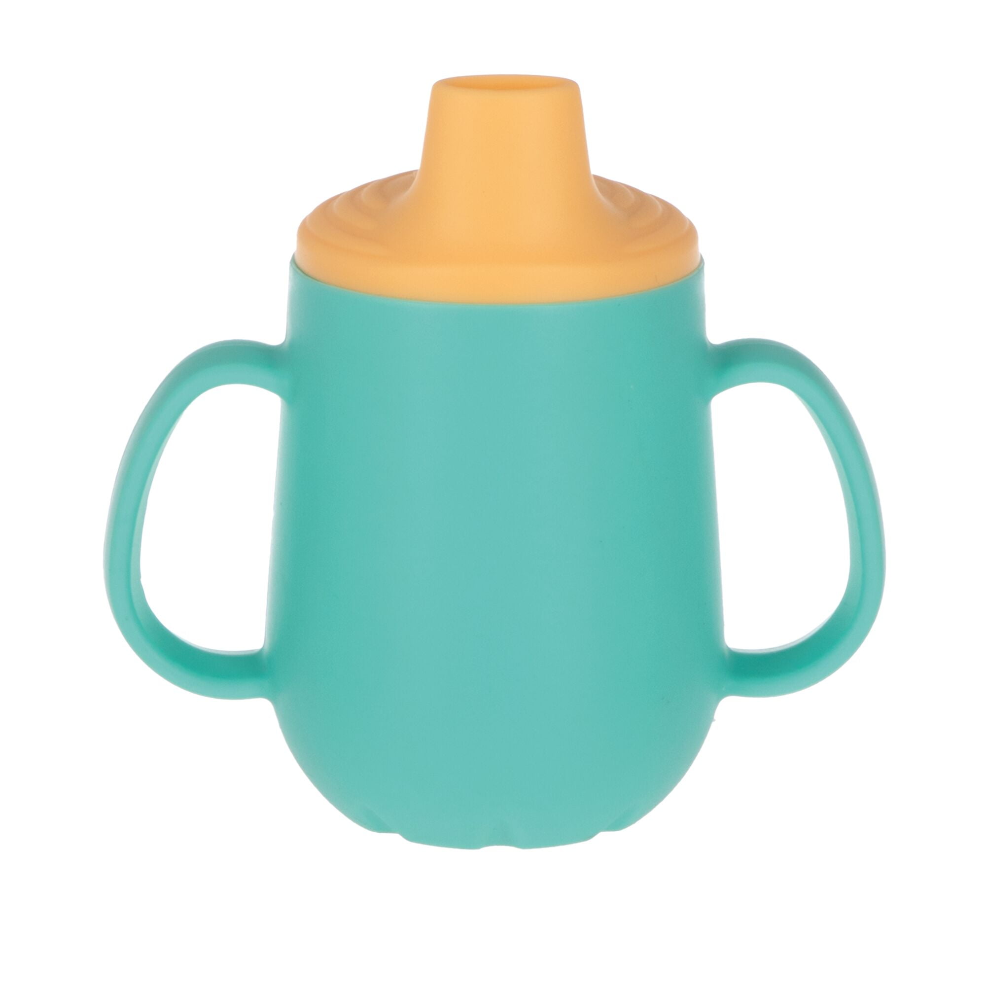 Nuby 2-Stage Silicone Training Cup with Handles and Spout for Toddlers, 6+ months, 4 oz, Blue/Yellow
