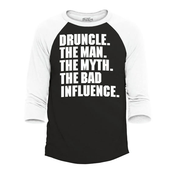 Shop4Ever Men's Druncle The Man The Myth The Bad Influence Raglan Baseball Shirt Small Black/White