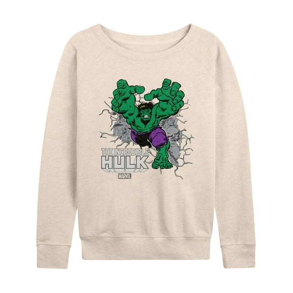 Marvel Hulk - Smash Through Wall - Women's French Terry Pullover Sweatshirt