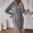thumbnail image 6 of Women's Sweater Dress Knit Dress Long Sleeve Turtleneck Solid Color Cable Knit Casual Winter Dress for Holiday,Gray,M, 6 of 7