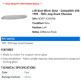 thumbnail image 2 of Left Door Mirror Glass - Compatible with 1999 - 2004 Jeep Grand Cherokee 2000 2001 2002 2003, 2 of 2
