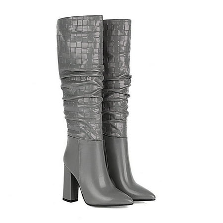 

Hinvhai Fashion Knee High Boots for Women Clearance Classic Pointed Toe Chunky High Heeled Boots with Side Zipper Fashion Elastic Tall Boots Gray 9(42)