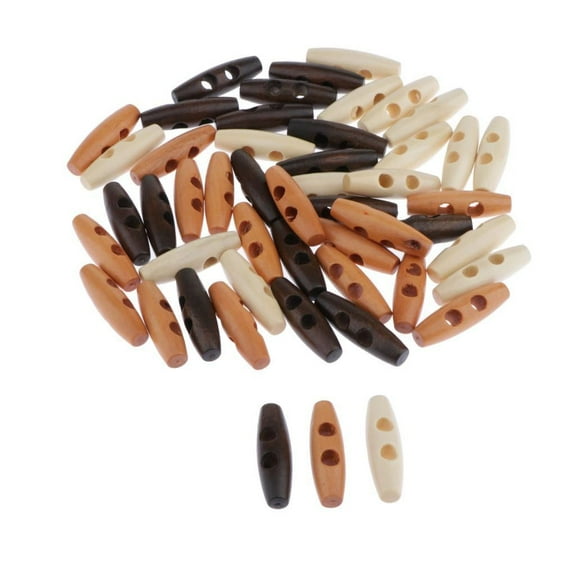 50Pcs 2 Holes Wooden Toggle Buttons 40mm for Clothing Bag Sweater Sewing DIY