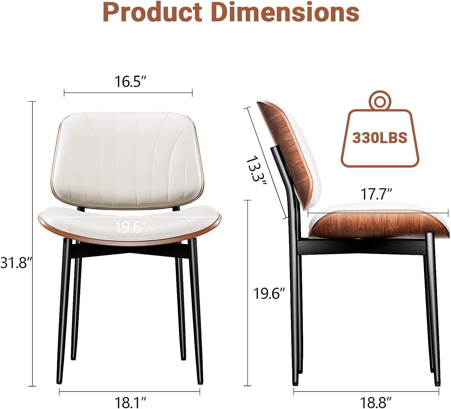 GIKPAL Dining Chairs Set of 6 PU Faux Leather Walnut for Mid-Century Modern Kitchen & Dining Room,Beige