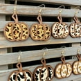 thumbnail image 2 of Top-kevin Halloween Pumpkin Wooden Drop & Dangle Earrings - Vintage Boho Autumn Festival Celebration Earrings with Classic Leopard Print, Hollow-Out Design, Copper Ear Hooks, 2 of 8