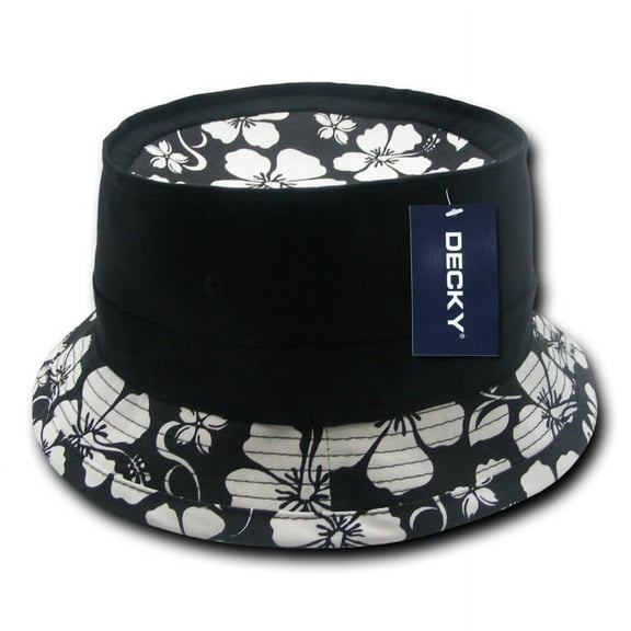 Floral Brim Fisherman Hat, Black, L_XL