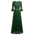 thumbnail image 4 of Lolmot Cocktail Dresses for Wedding Guest 3/4 Sleeve Round Neck Elegant Floral Lace Embroidery Hollow Out Slim Fitting Retro Evening Dress, 4 of 4