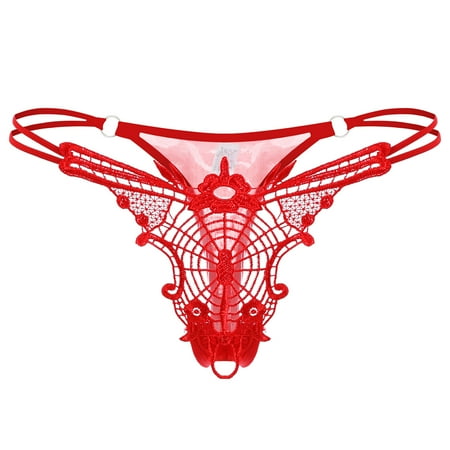 

YDKZYMD Womens Thongs Strappy Sexy Lace Underwear Transparent See Through Low Waist G String Panty Red