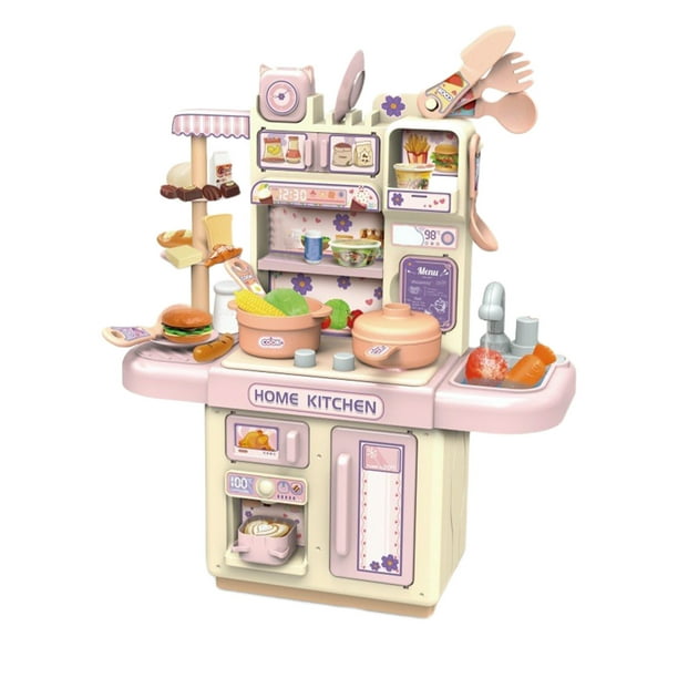 Mini juego de cocina de juguete, 33 piezas, cocina de juguete con vapor realista y luces, juego de rol, juego de simulación de comida y cocina, juego de accesorios de cocina mini F