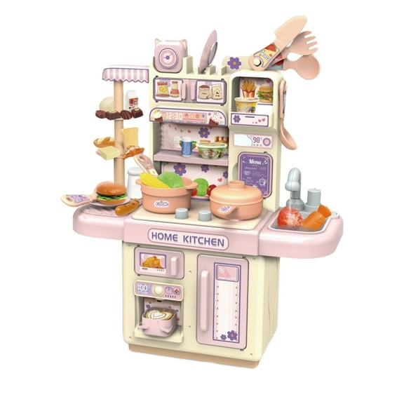 ChicYu 33 Piece Mini Kitchen Playset with Realistic Steam Lights Role Playing Game Includes Pretend Food Cooking Utensils Accessories Encourages Imaginative Play