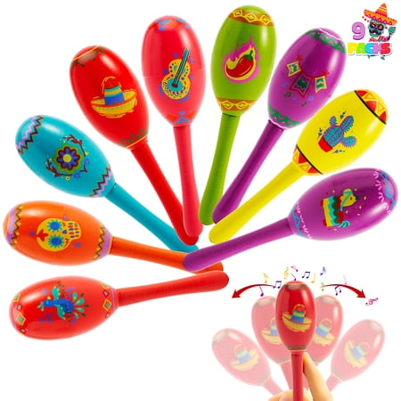 JOYIN 9 Pcs Fiesta Wooden Maracas for Cinco De Mayo Party Favors, Musical Fun, Carnivals, Taco Tuesday Event, Mexican Decorations, Luau Photo Props, Musical Instrument Educational Toys