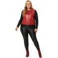 thumbnail image 3 of GRACE & GRANDEUR Plus Size Leather Motorcycle Vest for Women Zip Up Notch Lapel Riding Club Biker Vests Jacket Christmas 3X Red, 3 of 5