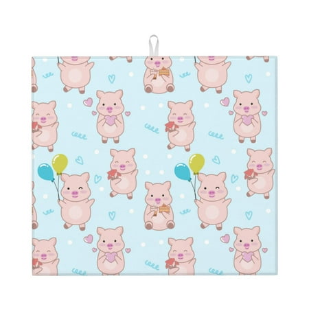 

Dish Drying Mats for Kitchen Counter Cute Pig Balloon Flower 16x18in Dish Drying Pad Coffee Mat with Hanging Loop Super absorbent Kitchen Counter Mat Coffee Bar Accessories