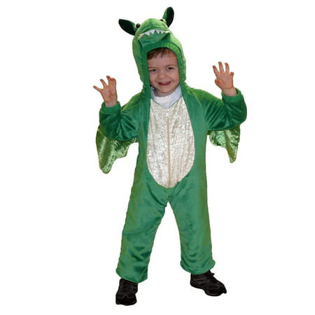 Little Boys Plush Green Dragon Costume Jumper 4-6, Plush green dragon costume By Totally Ghoul