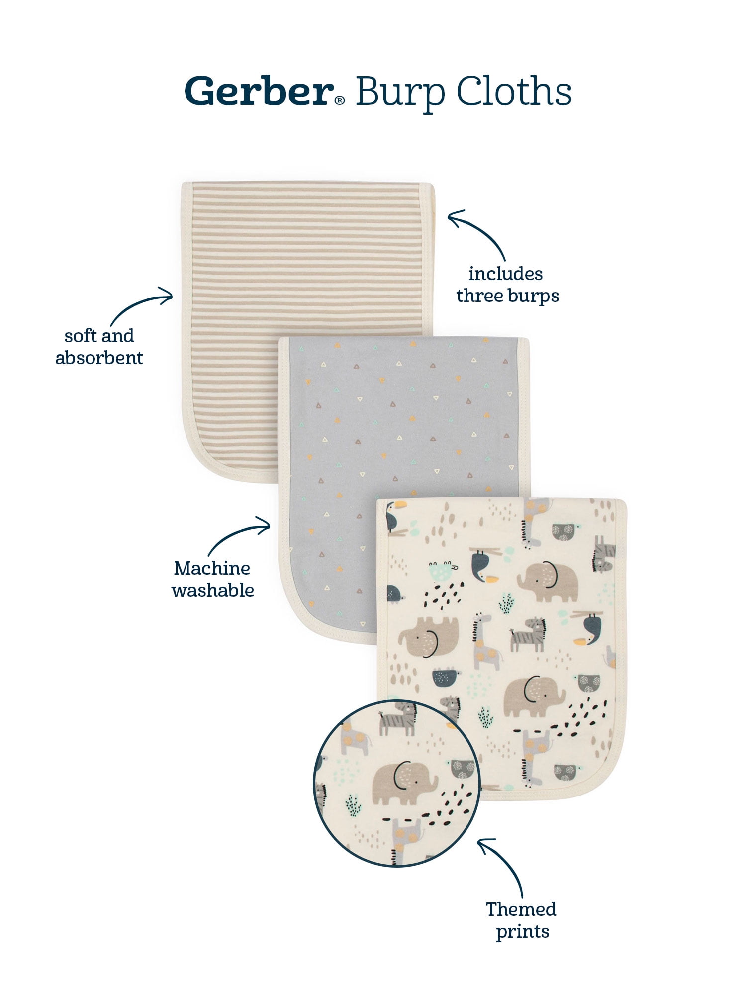 Gerber Cotton Burp Cloth, 3pk Unisex