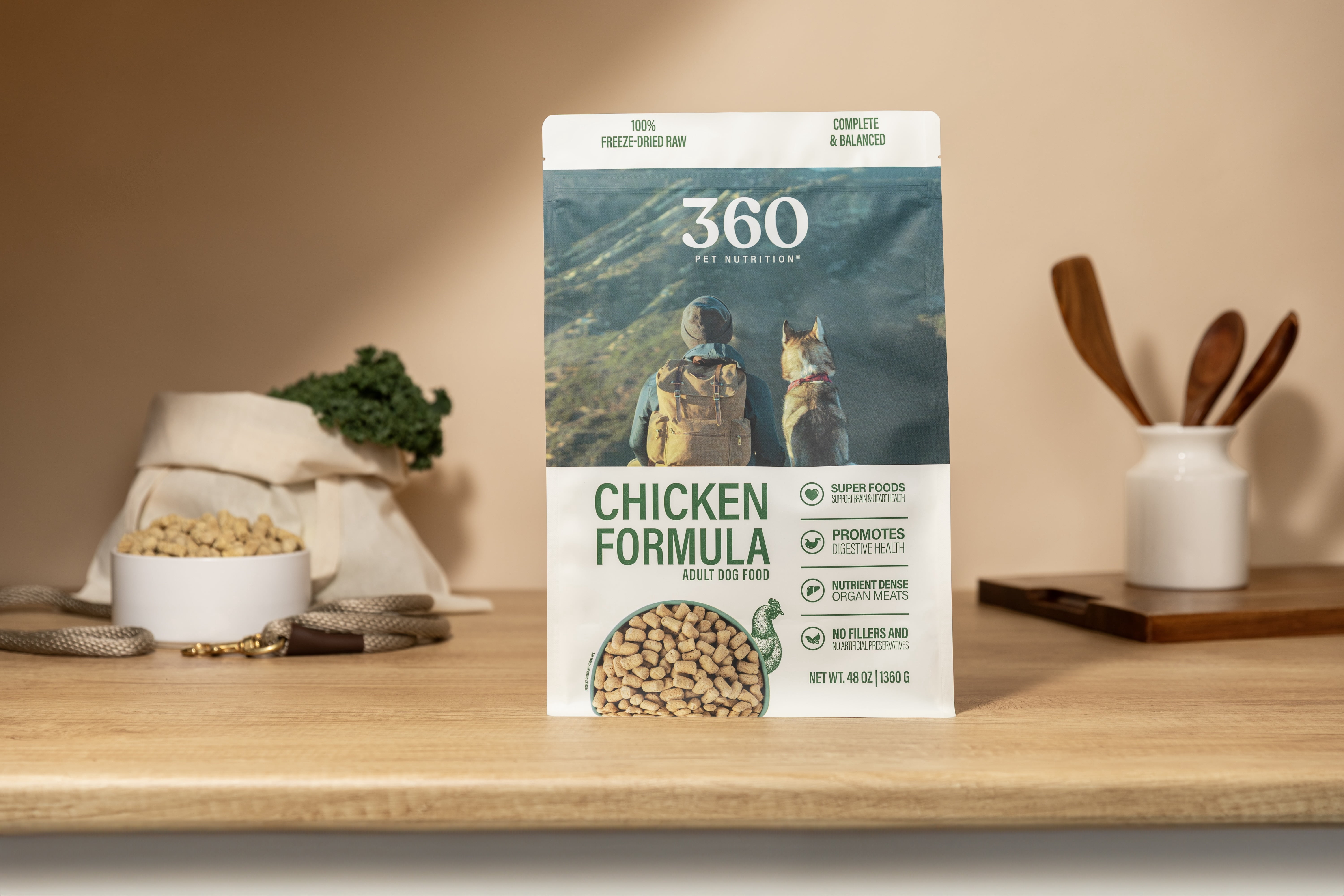 360 Pet Nutrition Chicken Flavor Freeze Dried Dog Food, 48 oz. Bag