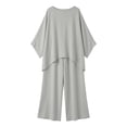 thumbnail image 4 of Xaqiouau Women 2 Piece Loungewear Round Neck Dolman Long Sleeve Top Elastic Waist Wide Leg Pants Summer Casual Cotton Blend Travel Daily Outfit Sets Gray XL, 4 of 5
