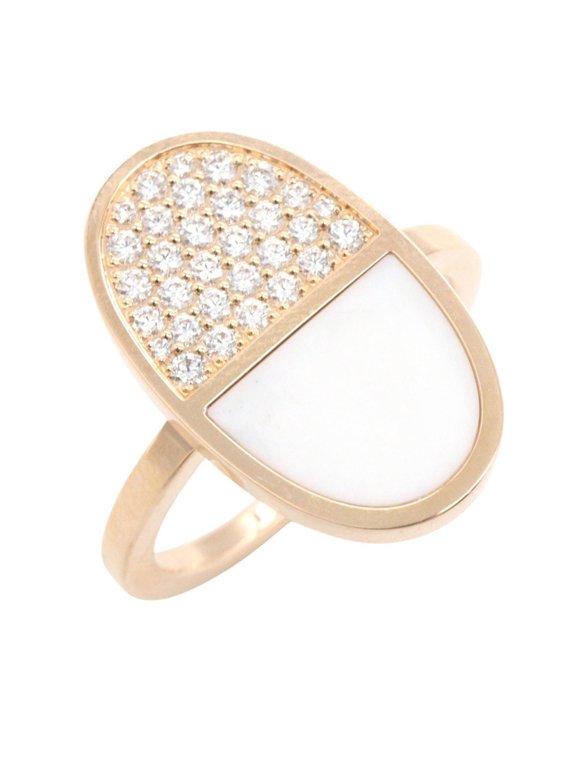 Pre-Owned Hermes Chaine d'Ancre Verso MM Ring, Diamond Ceramic Jewelry, 18KPG (Pink Gold),...
