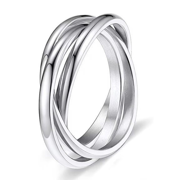 Triple Band Rings Interlocked Rolling Rings for Women Girls Stainless Steel Silver Russian Wedding Band Size 6 to 9