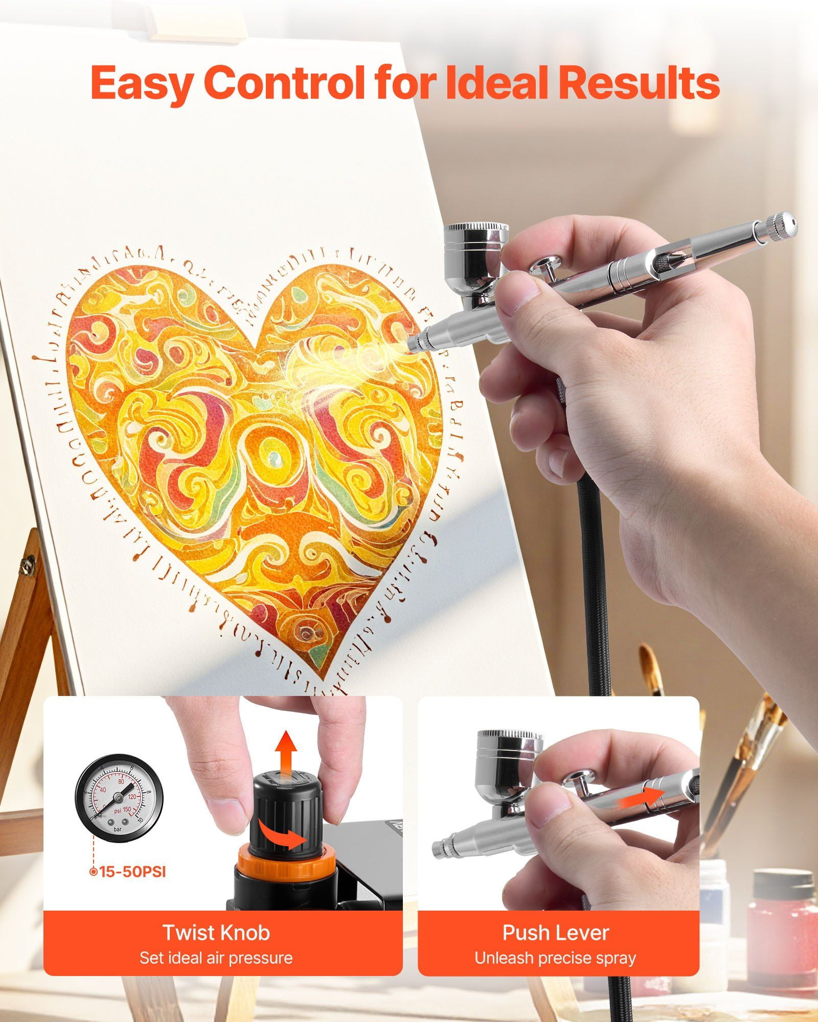 CAFORKP Multi-Purpose Airbrush Compressor Kit  1/6 HP, Dual-Action Airbrush, 3 Tips, Hose & Acrylic Paint  Professional Tool for Cake, Model & Nail Art Design