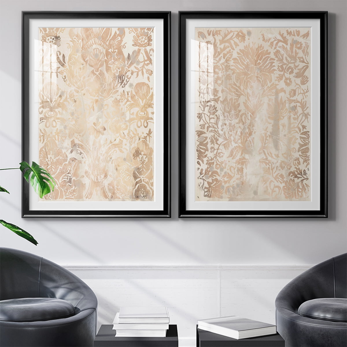 Wexford Home Walnut Damask III Premium Framed Print, 30.5" x 42.5" - Ready to Hang, Black (Set of 2)