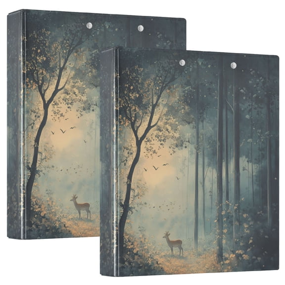 FORMRS 3 Ring Binder 1.5 inch with Pockets Set of 2 Clip Board 200 Sheets Capacity, Retro Forest