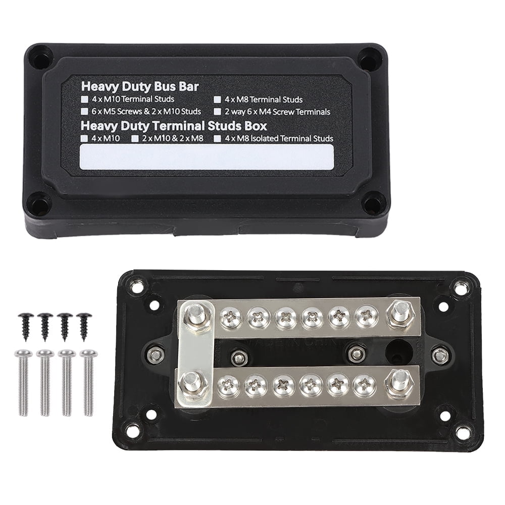 CROSSDESIGN 12 Terminal Ground Power Distribution Junction Block Kit Heavy Duty Bus Bar 12V Black