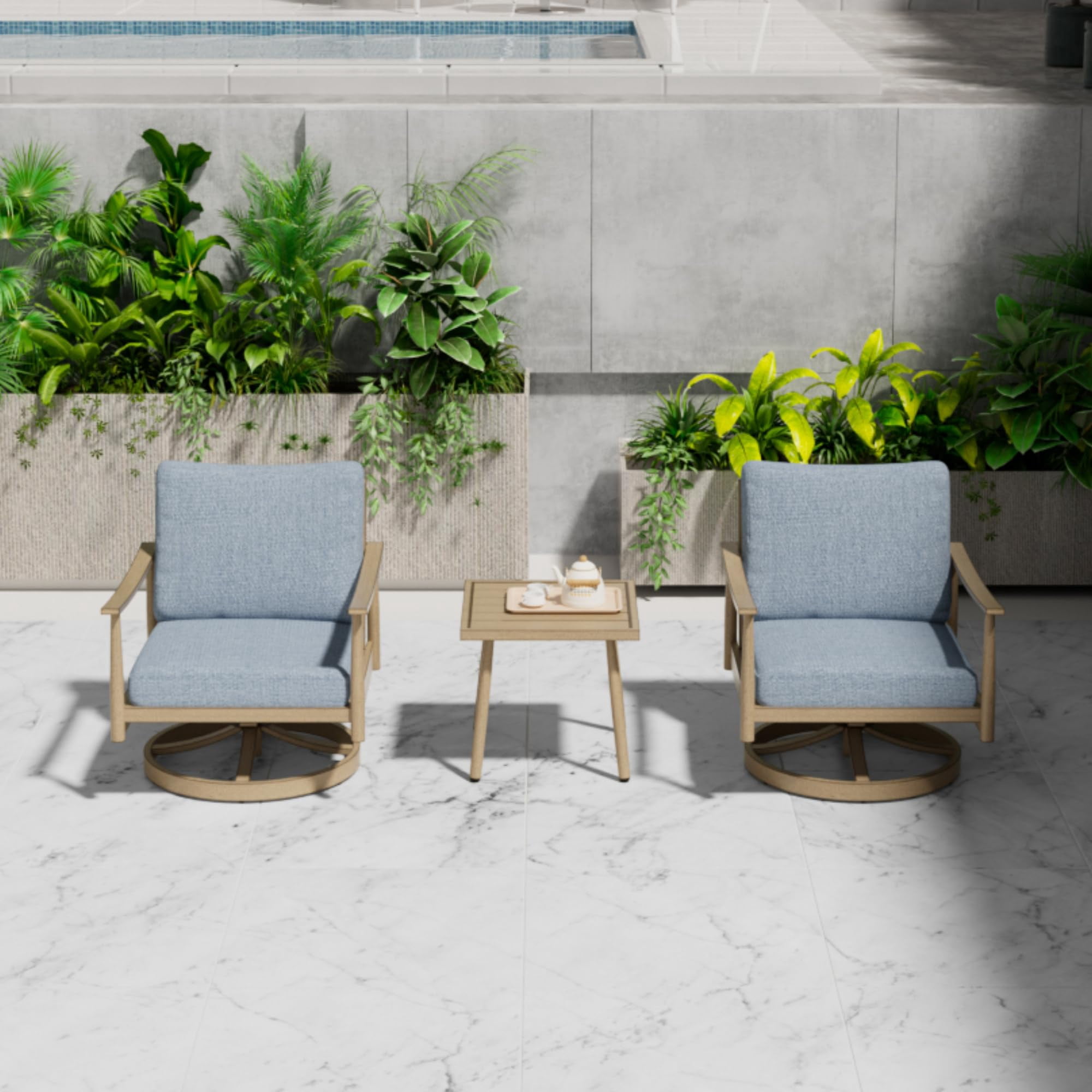 Aluminum Outdoor Patio Swivel Sofa Chair with Thick Cushion and Rope Backrest