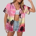 thumbnail image 2 of Pimfylm Hawaiian Shirts for Women Hawaii Tropical Button Down Tops Summer Beach Vacation Outfits Floral Short Sleeve Blouses Pink, XXXXL, 2 of 6