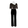 Adrianna Papell Asymmetrical Neck Short Sleeve ZIpper Back Embellished Mesh Bodice Velvet Jumpsuit-BLACK ROSEGOLD / 6
