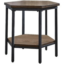 Steve Silver Ultimo Hexagon End Table, Ash Veneers with Iron Base, Top and Bottom Shelves for Extra Storage, for Living Room, Home Office, 24" L x 24" W x 24" H, Brown