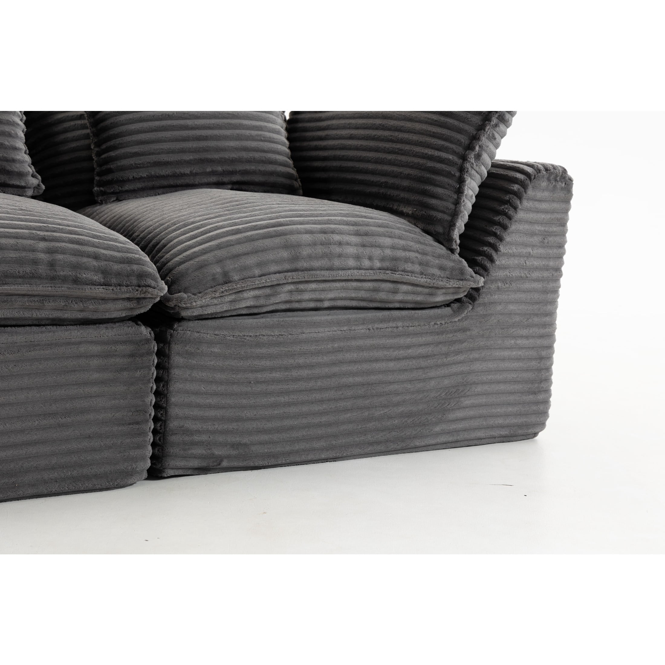 GDF Studio Lunas 102.3" Oversized Modular Corduroy Cloud Sectional Sofa, 3-Seat Comfy Couches with Ottoman, Grey